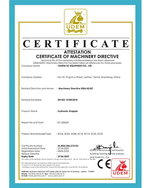 hydraulic grapple certificate